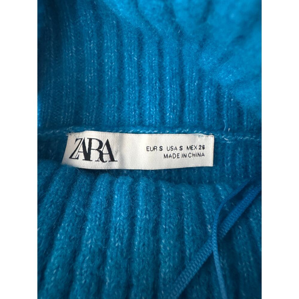Zara Blue Soft Ribbed Knit Wool Blend Turtleneck Oversized Sweater Size S - Picture 6 of 7